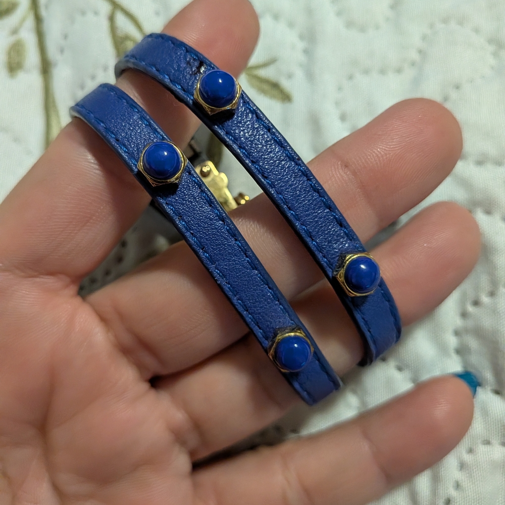 Henri Bendel Blue Leather Bracelet with Gold Accents